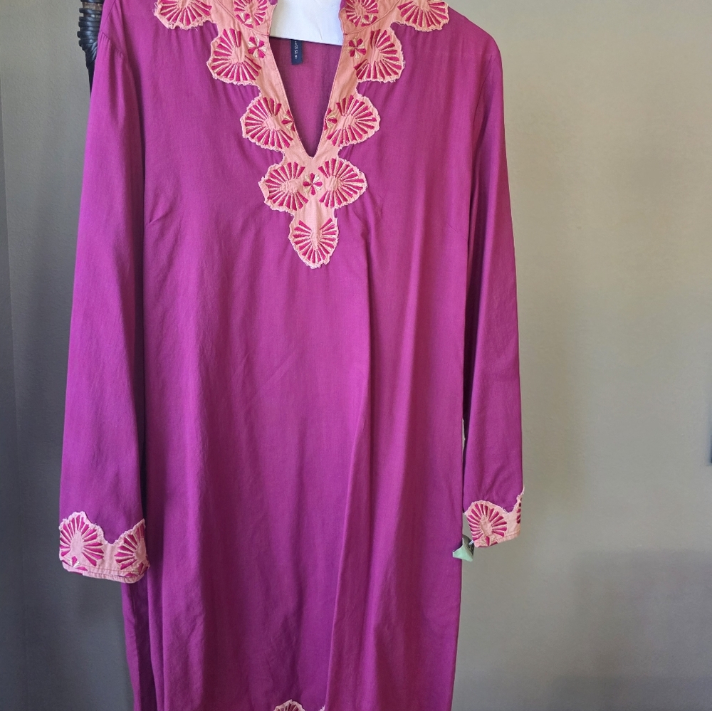 Kas Designs Pink Tunic Dress with Embroidered Details